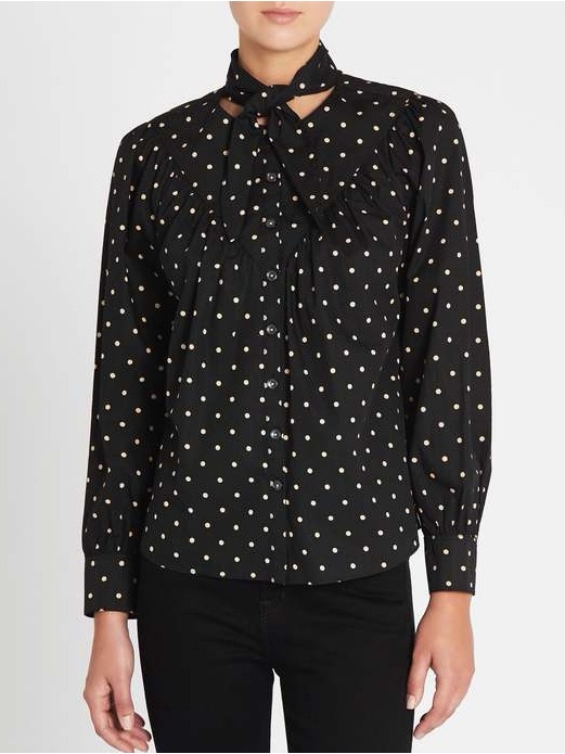 Rebecca Taylor La Vie Estelle Dot Scarf Blouse Size Small Black